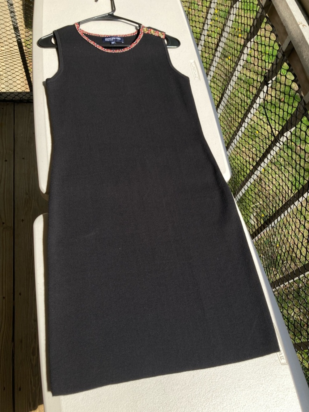 Jones New York Black Ribbed Knit Dress Sleeveless Geometric Trim Sweater Dress - Picture 8 of 13